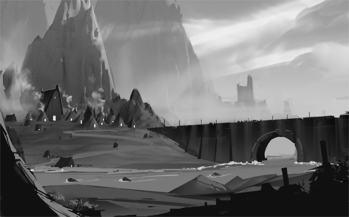environment sketches concept art photoshop 3D black and white