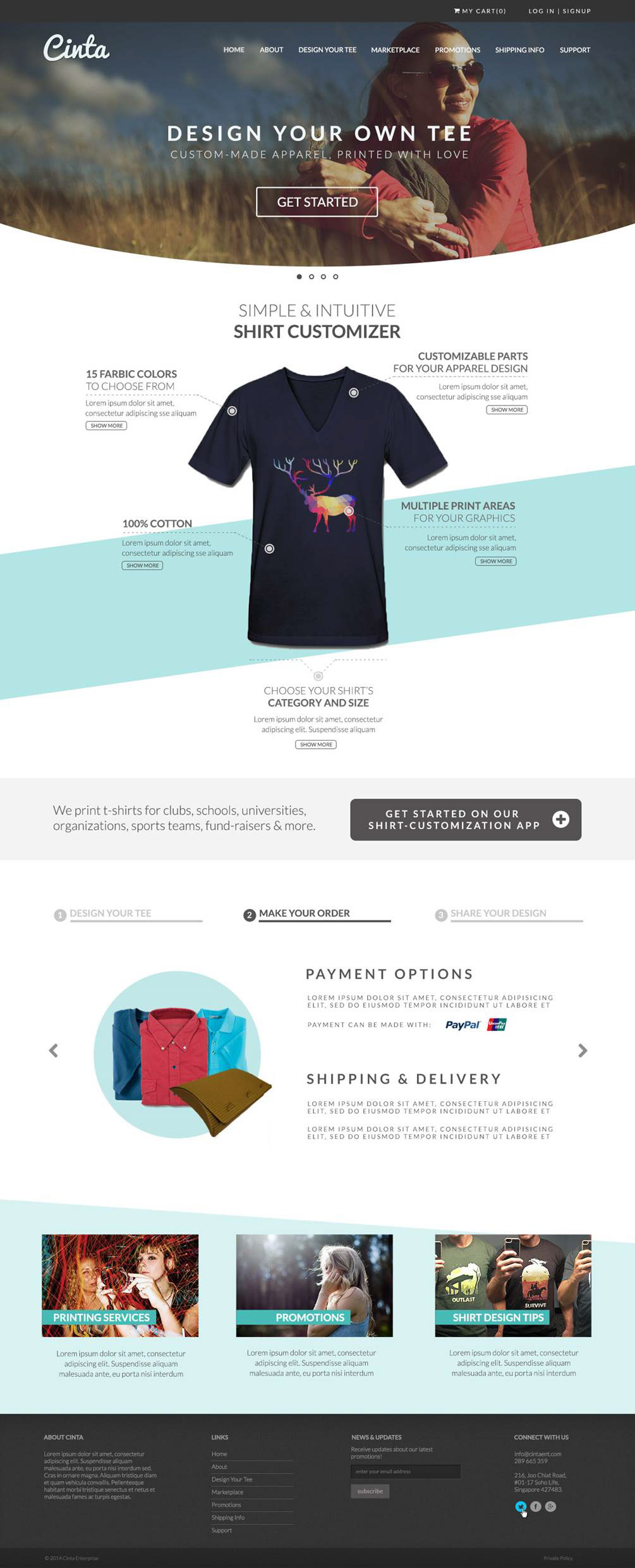 shirt customization one-page homepage Web