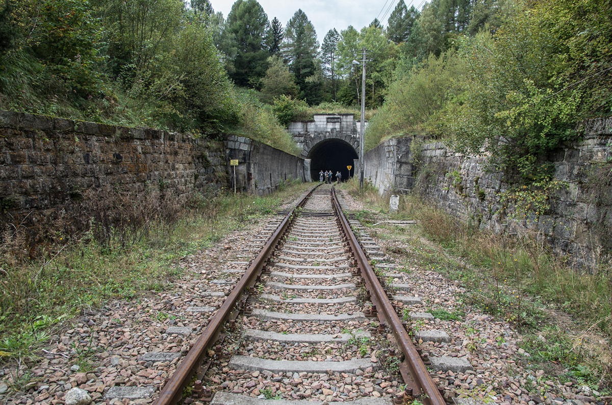 Wanderer bieszczady poland Lupkowska pass tunnel railroad mountain