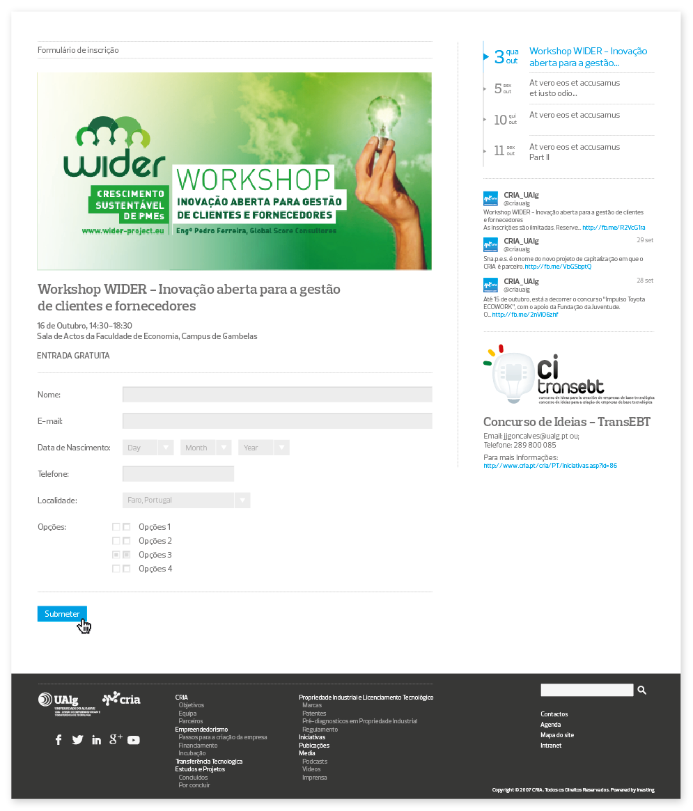 ualg cria Algarve Web site web site entrepreneur UI Layout Platform