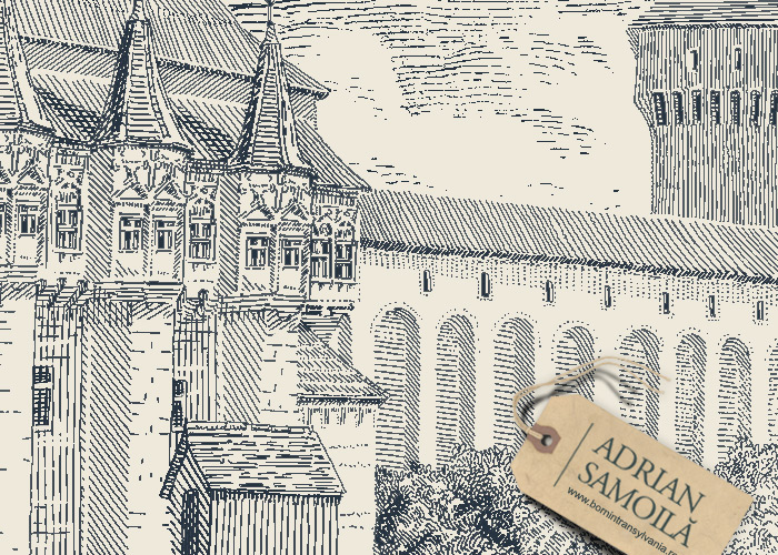 engraving sketch transylvania Castle medieval