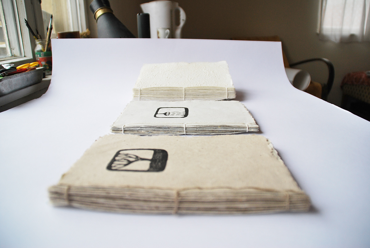 handmade paper linocut Haiku Poetry  books handmade books book