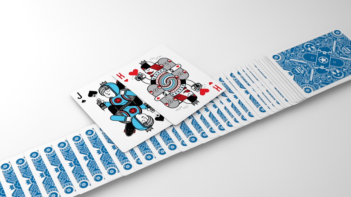 Poker cards deck ILLUSTRATION  design characters linear skateboard LONGBOARD ace