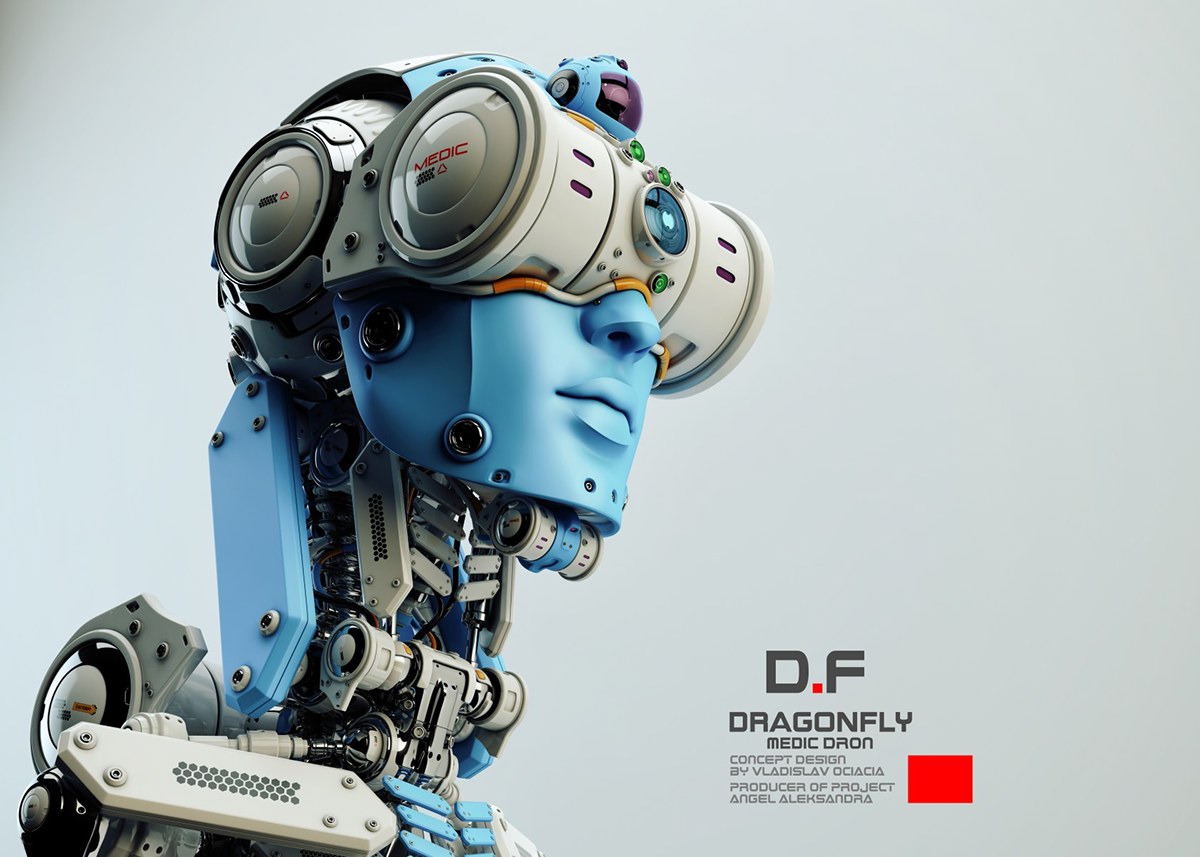 digital 3d characters concept robot robotic artificial 3D stylish cool tech futuristic dragonfly dron camera optical