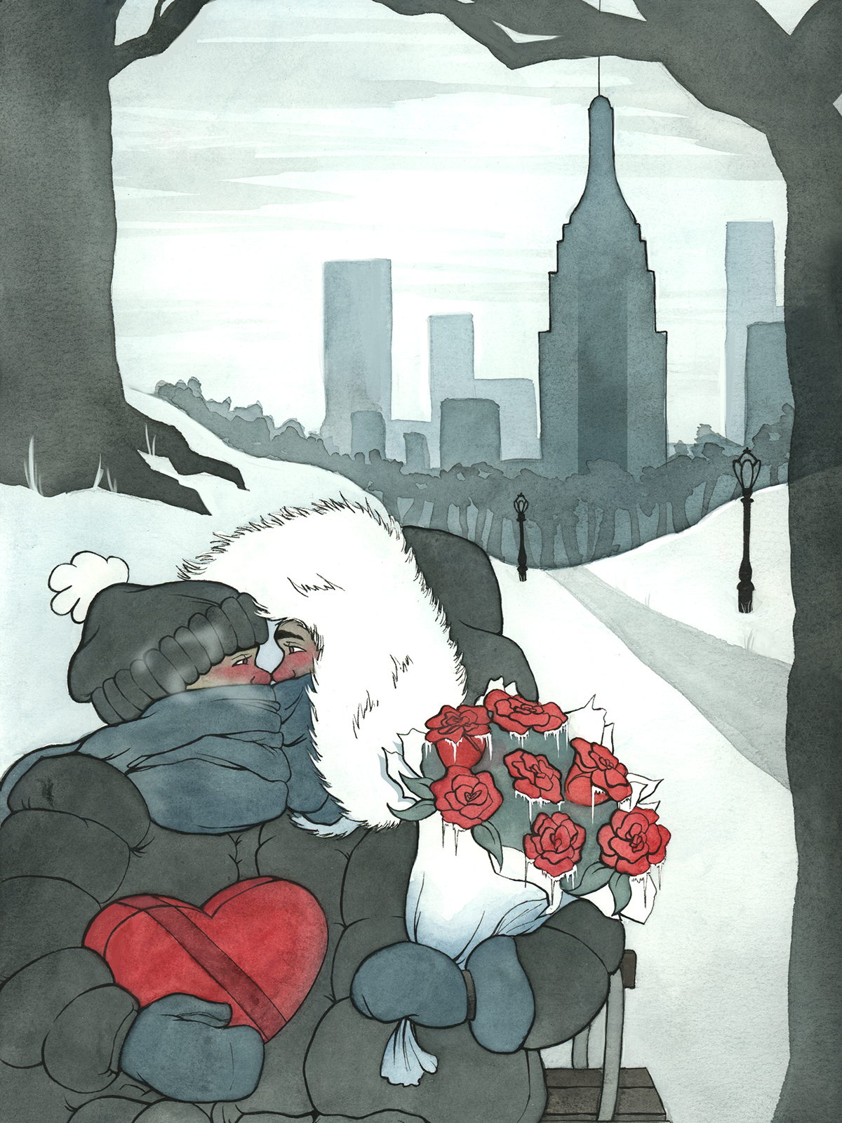 nyc watercolor valentines day valentines