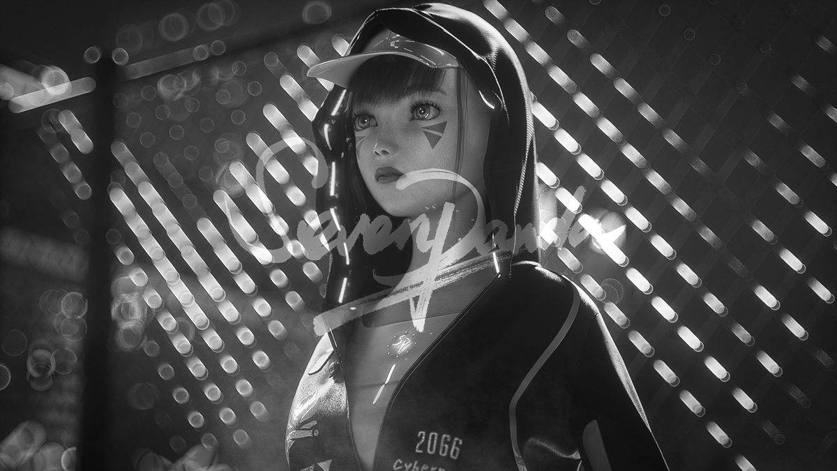 concept art Cyberpunk digital 3d girl neon sign octanerender   photoshop