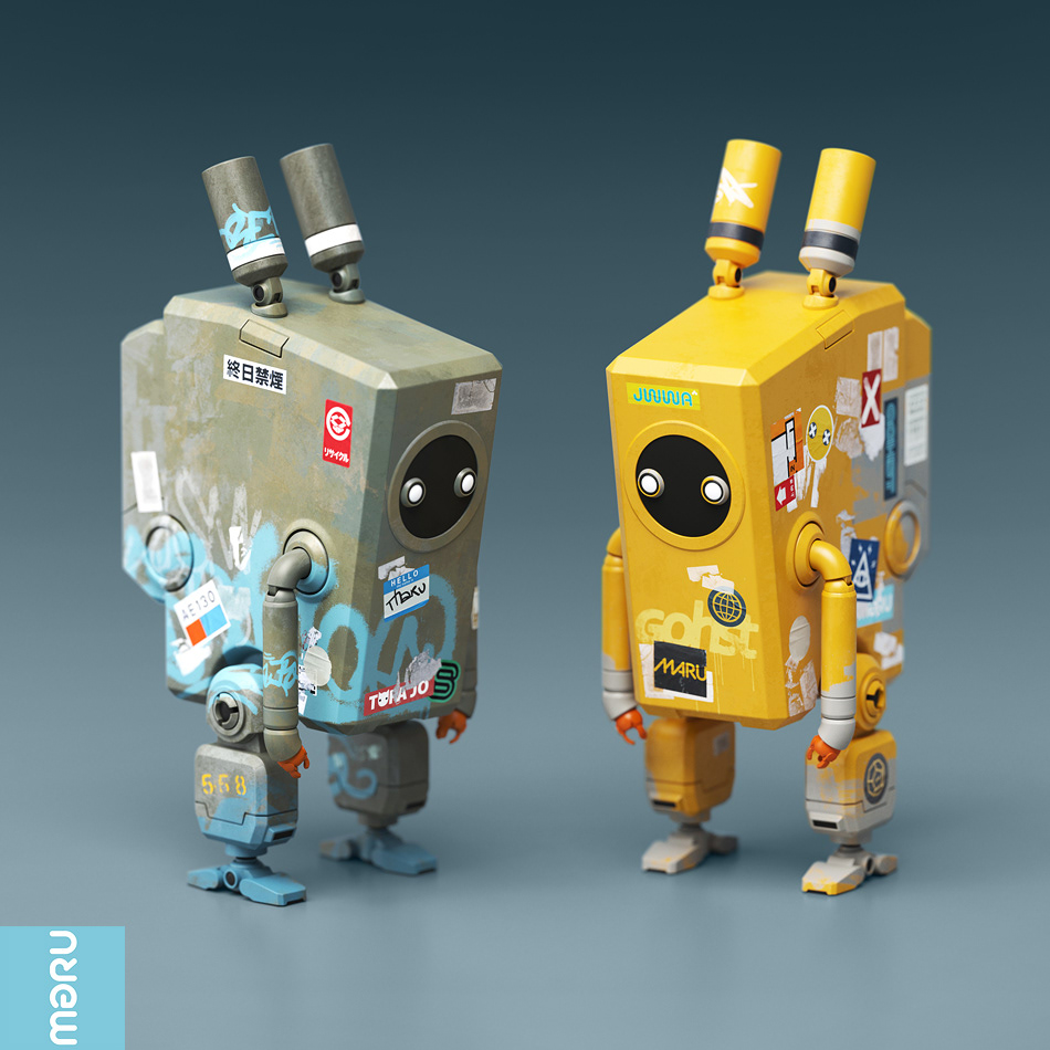 art toy designer Graffiti mecha stickers tora kun robot yellow cute robots