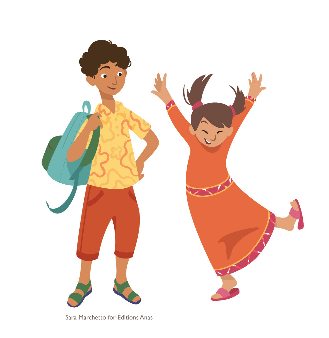 Vector illustration of happy boy and girl characters for educational book