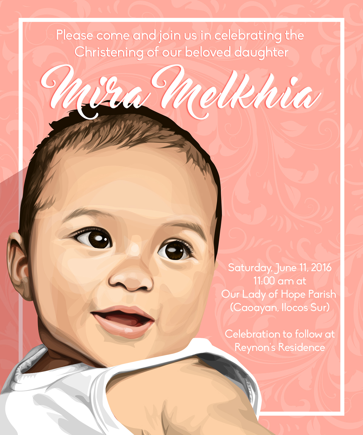 baby Invitation Baptism design Layout vector vexel pink