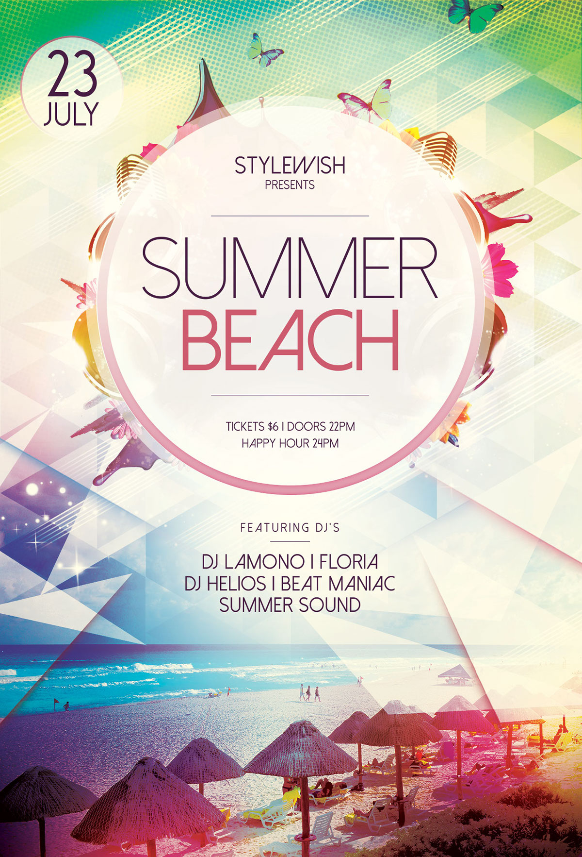 summer flyer poster beach template psd photoshop Summer party Tropical Ocean
