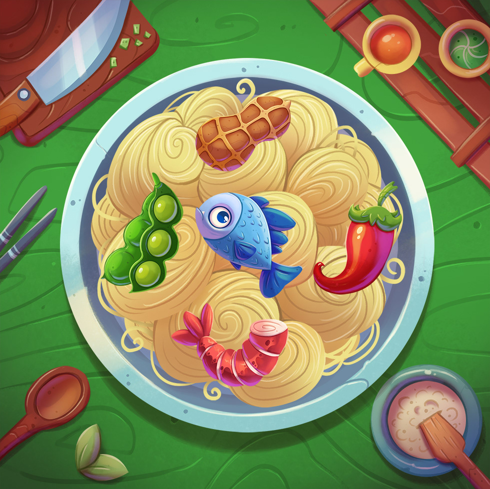 board game card game cartoon Character design  Food  noodles colorful creature ILLUSTRATION  monster