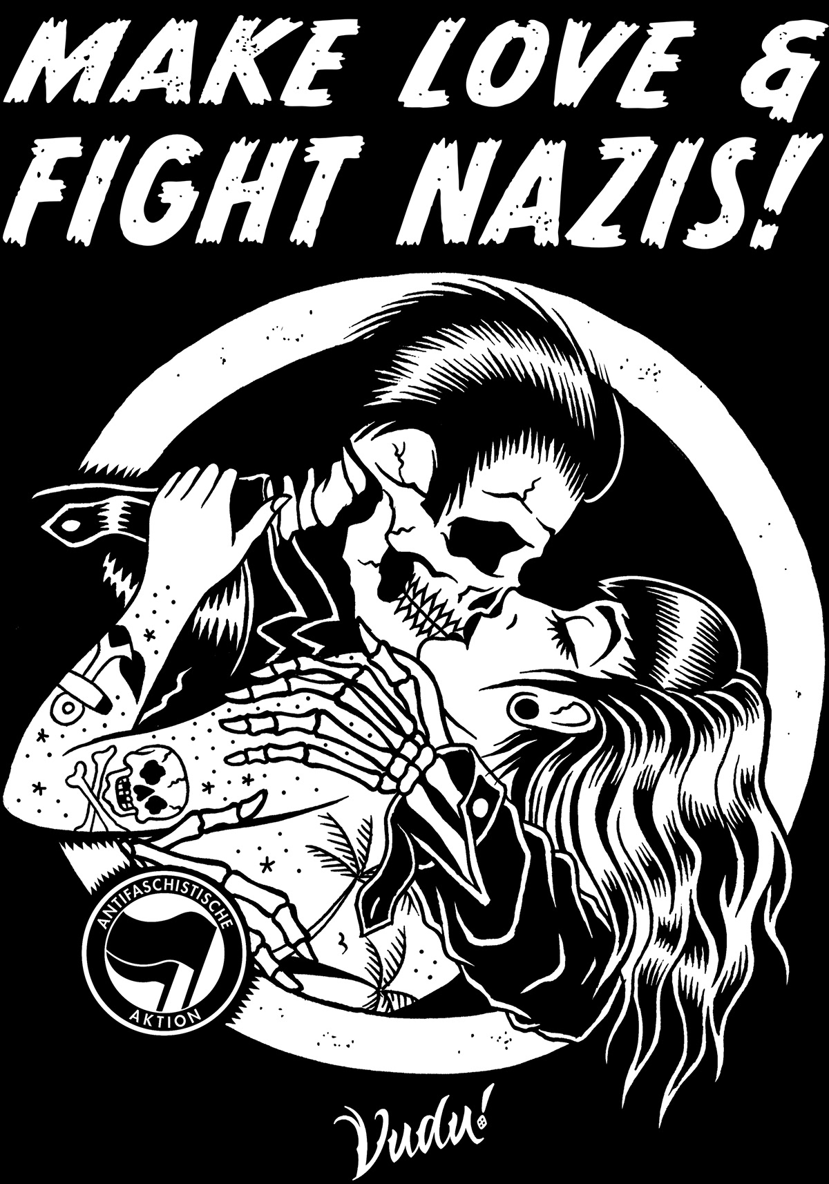 antifa black and white death pinup politics punk Retro skeleton skull tattoo
