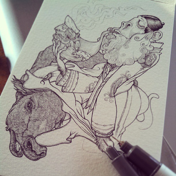 meerschaum  Matador bullfighting monkey watercolor pen Marker ink aquarelle