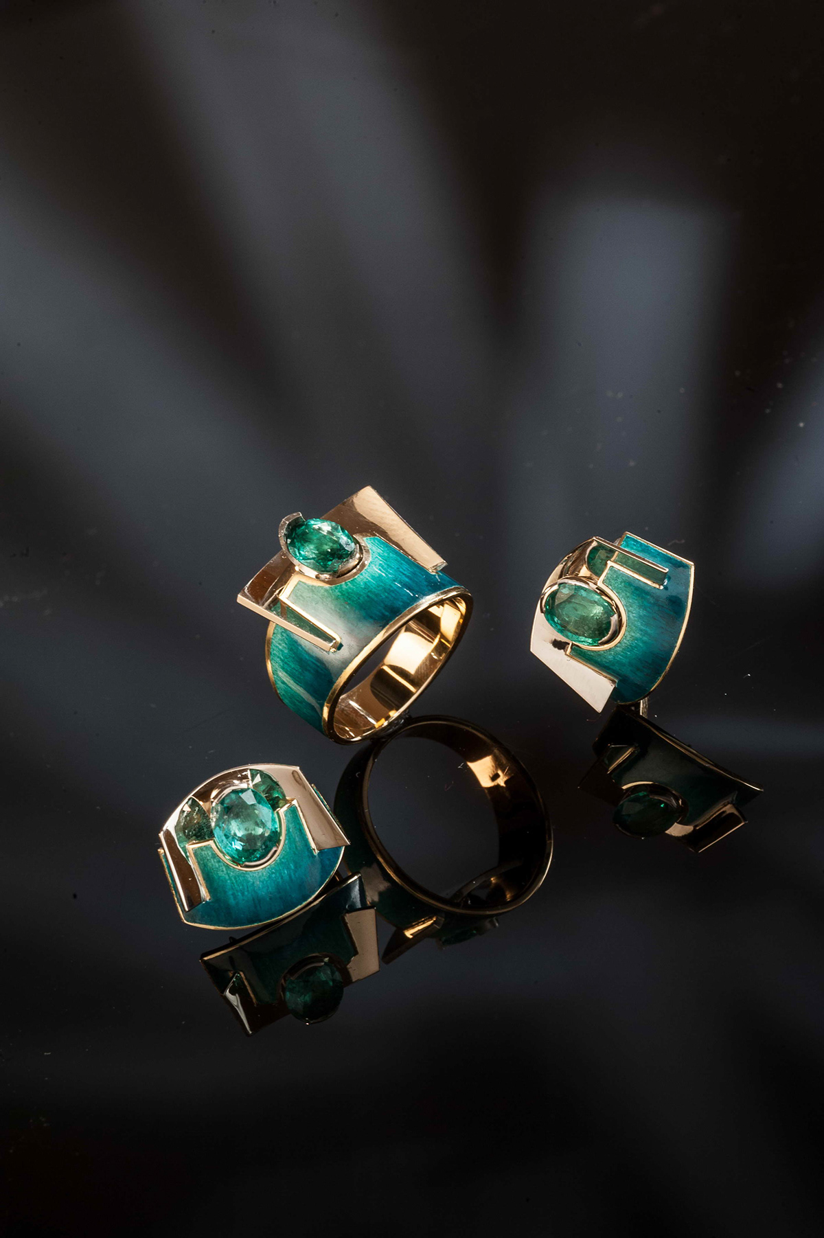 emerald enamel gold green jewelry Jewelry Design  jewelry designer maquette Prototyping set