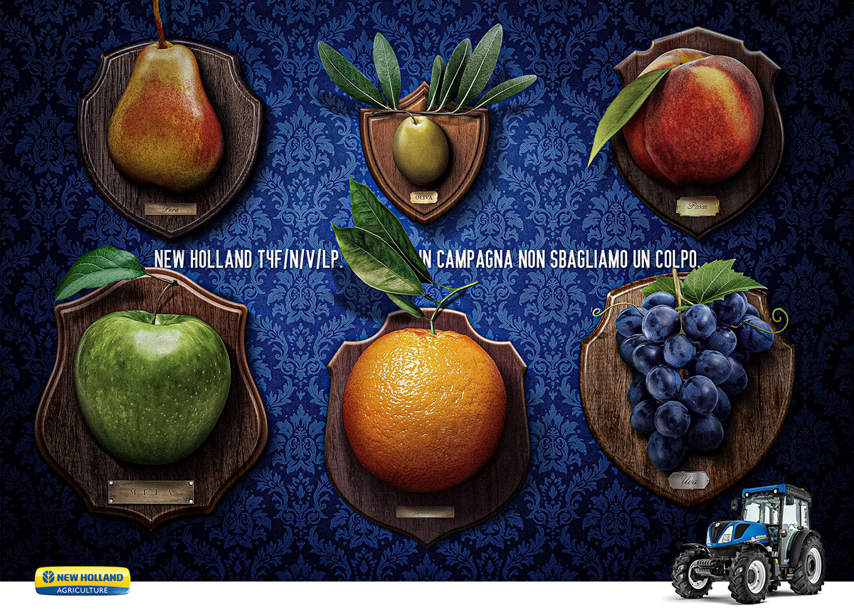 ADV Advertising  agriculture farm Fruit hunter New Holland Tractor trophy wall