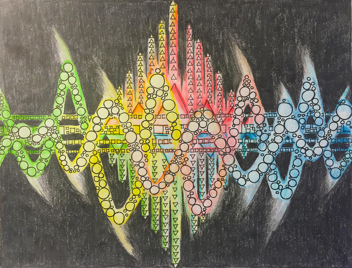 art paint Goauche Studio art canvas colored pencils shapes Geometric Shapes lines movement Interpretation emotions express