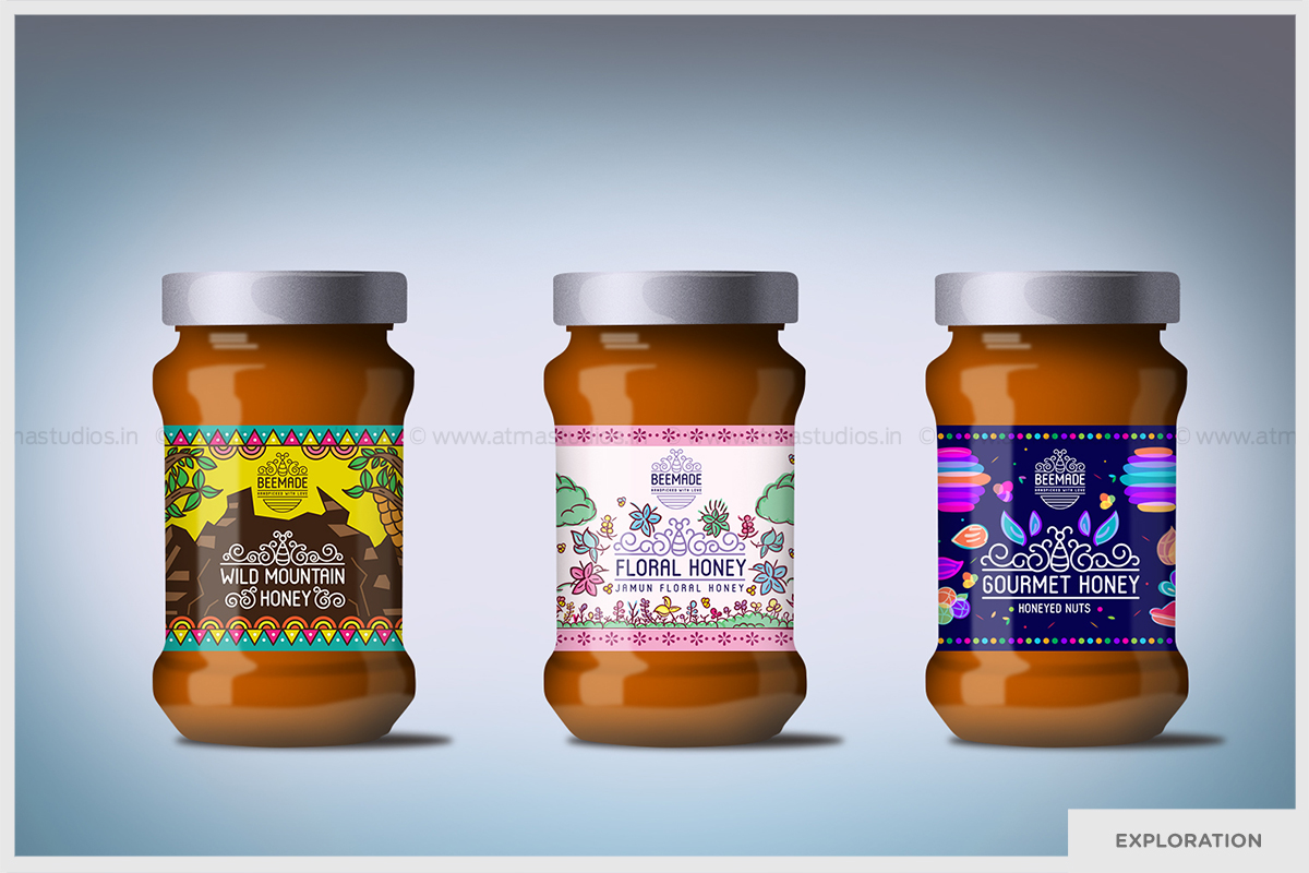 honey package India Pacakge design wild mountain gourmet Package designer indian illustrator honey branding honey logo 