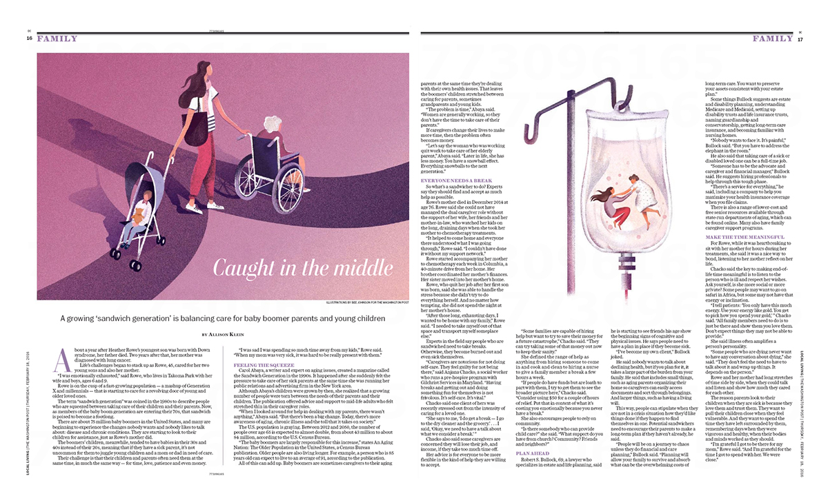 washingtonpost newspaper editorial illustrated article magazine cover Elderly caring stroller mother women cancer Health chemotherapy