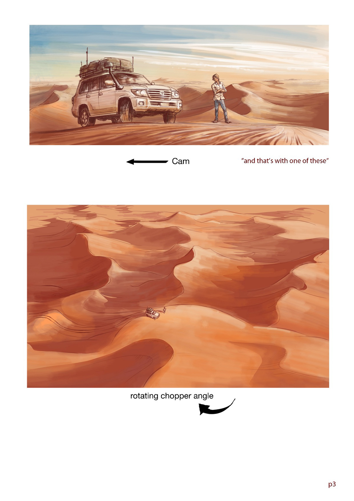 storyboard commercial Keith Urban desert toyota toyata landcruiser concept art ad Cintiq design