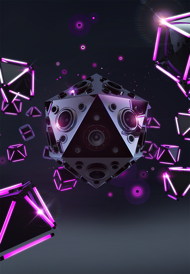 neon  UNKLE 3D  cinema 4d cube  pyramid  speaker