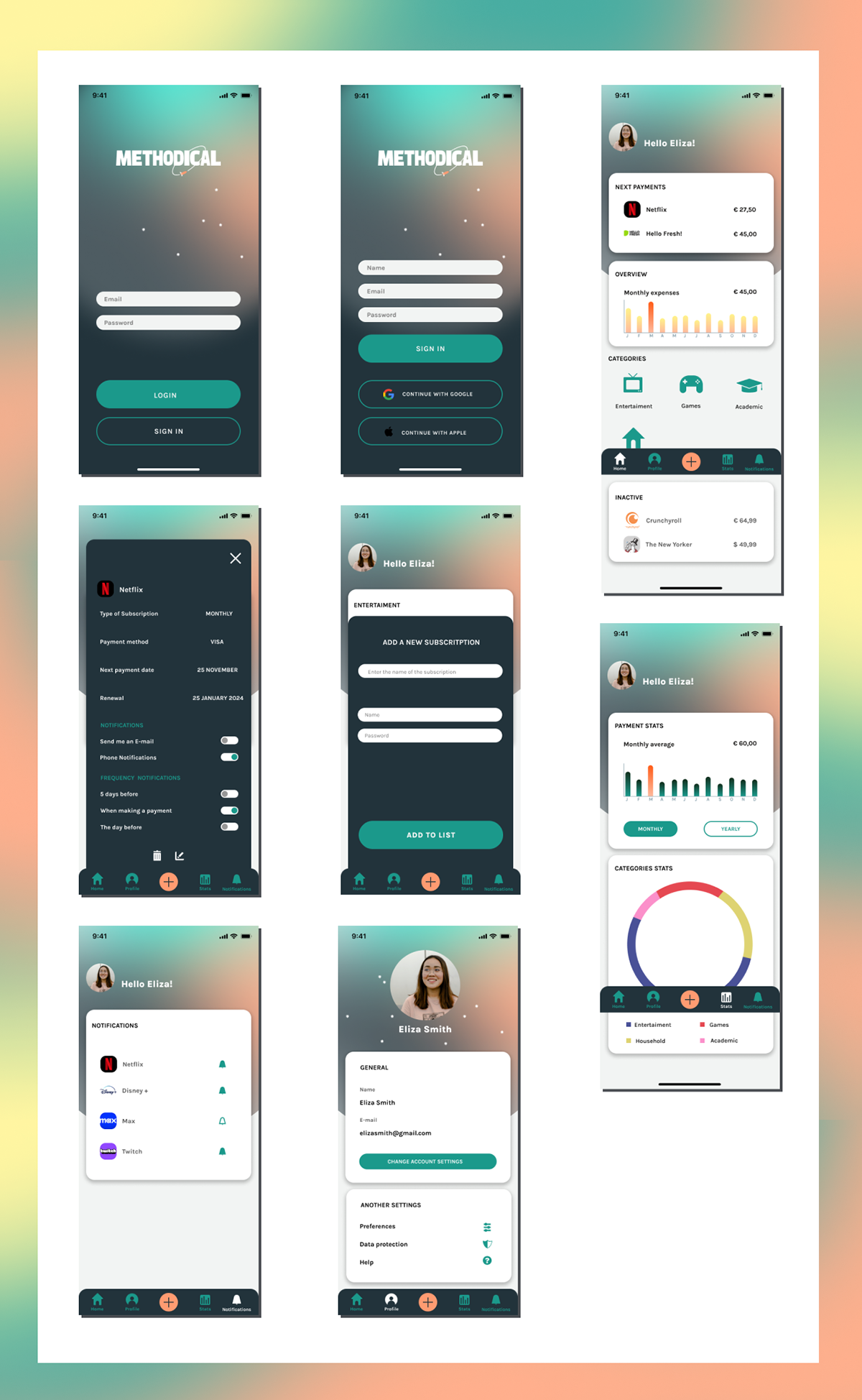 Figma UI/UX user interface Mobile app Case Study subscriptionmanagment