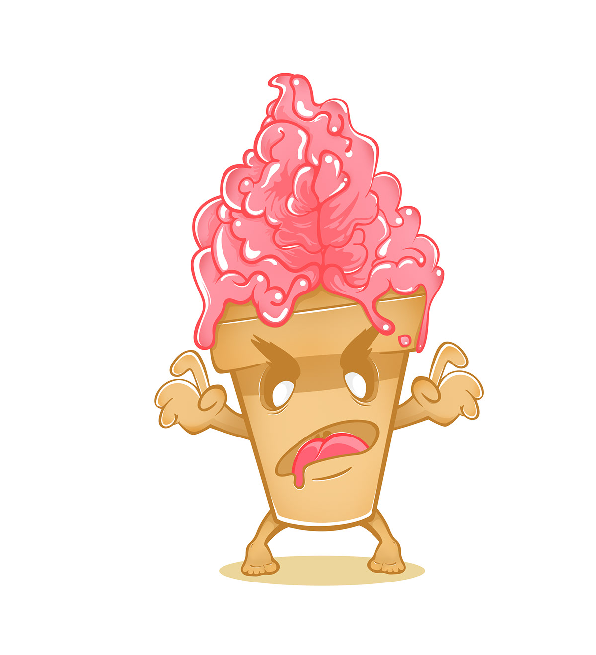Fun zombie sundae ice cream brain gore vector Character mcdo cone strawberry cream pink brown allen