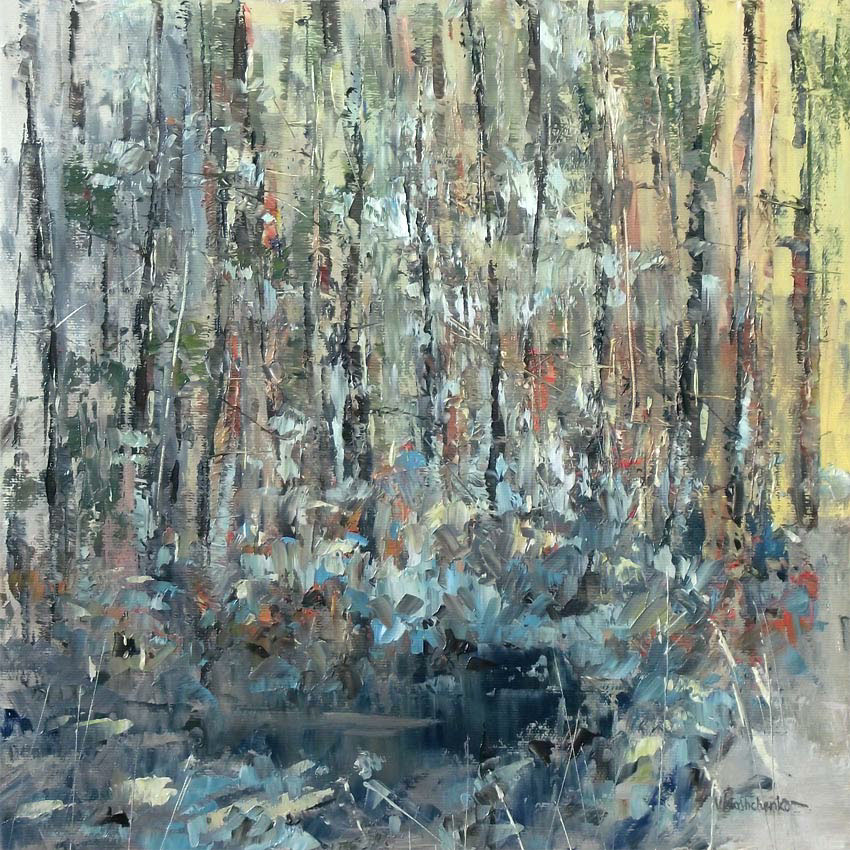 Forest thicket - palette knife oil painting by Vitaliy Mashchenko