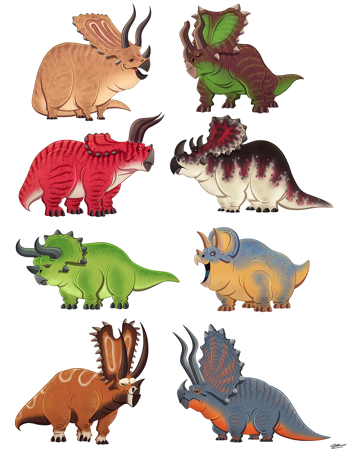 Character design Dinosaur dinos character concept ceratopsians triceratops sketches cartoon olivier silven
