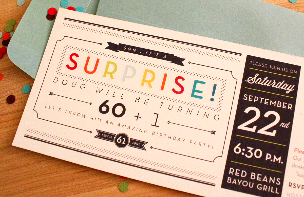 surprise Birthday Invitation invite confetti cupcake straw print party TWINE color Fun dad secret