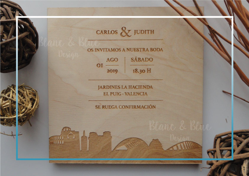 Invitación de boda diseño gráfico madera Grabación láser