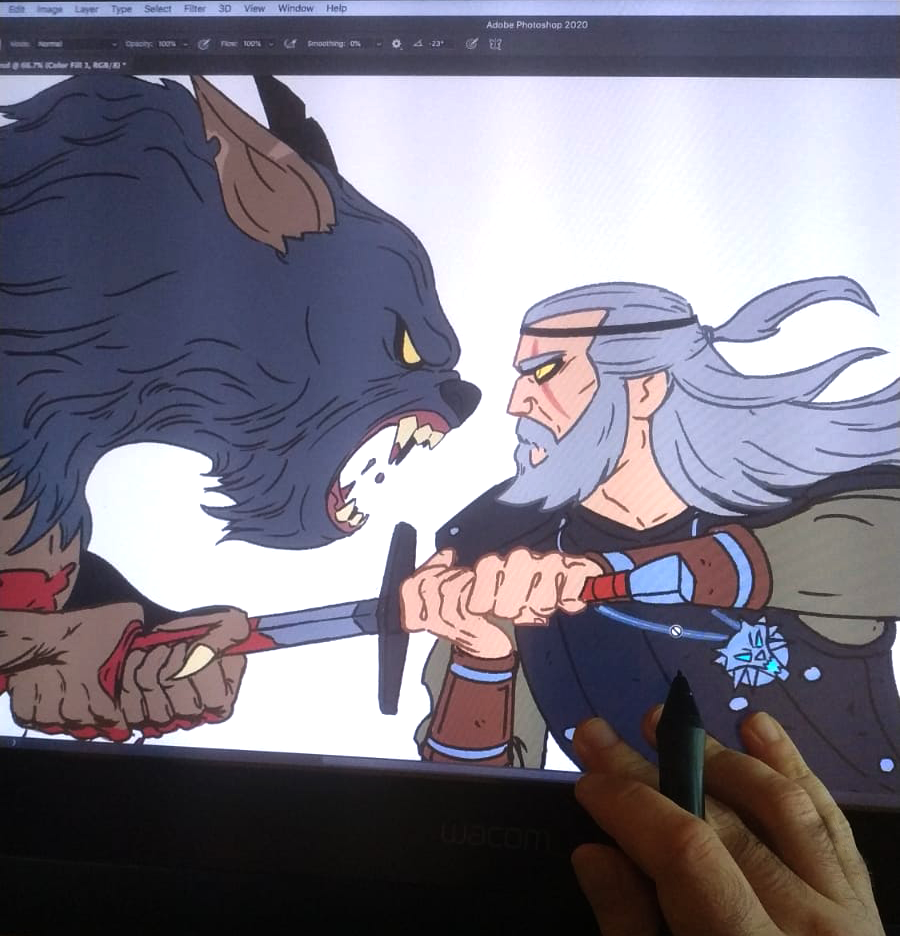 Fan Art fantasy fight Werewolf witcher