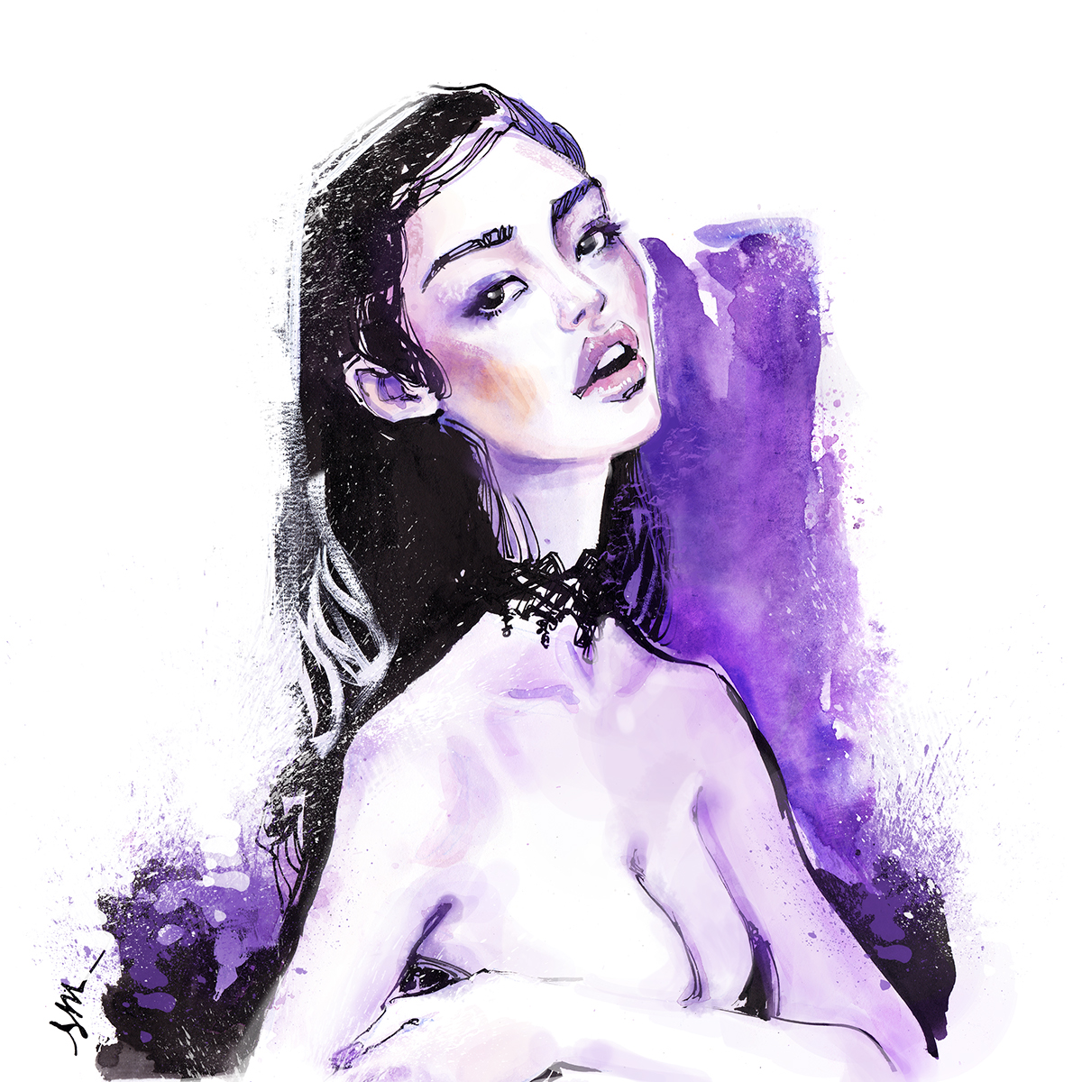 self-ptomotion watercolor ink fashion illustration ILLUSTRATION  painting   portrait beauty model art