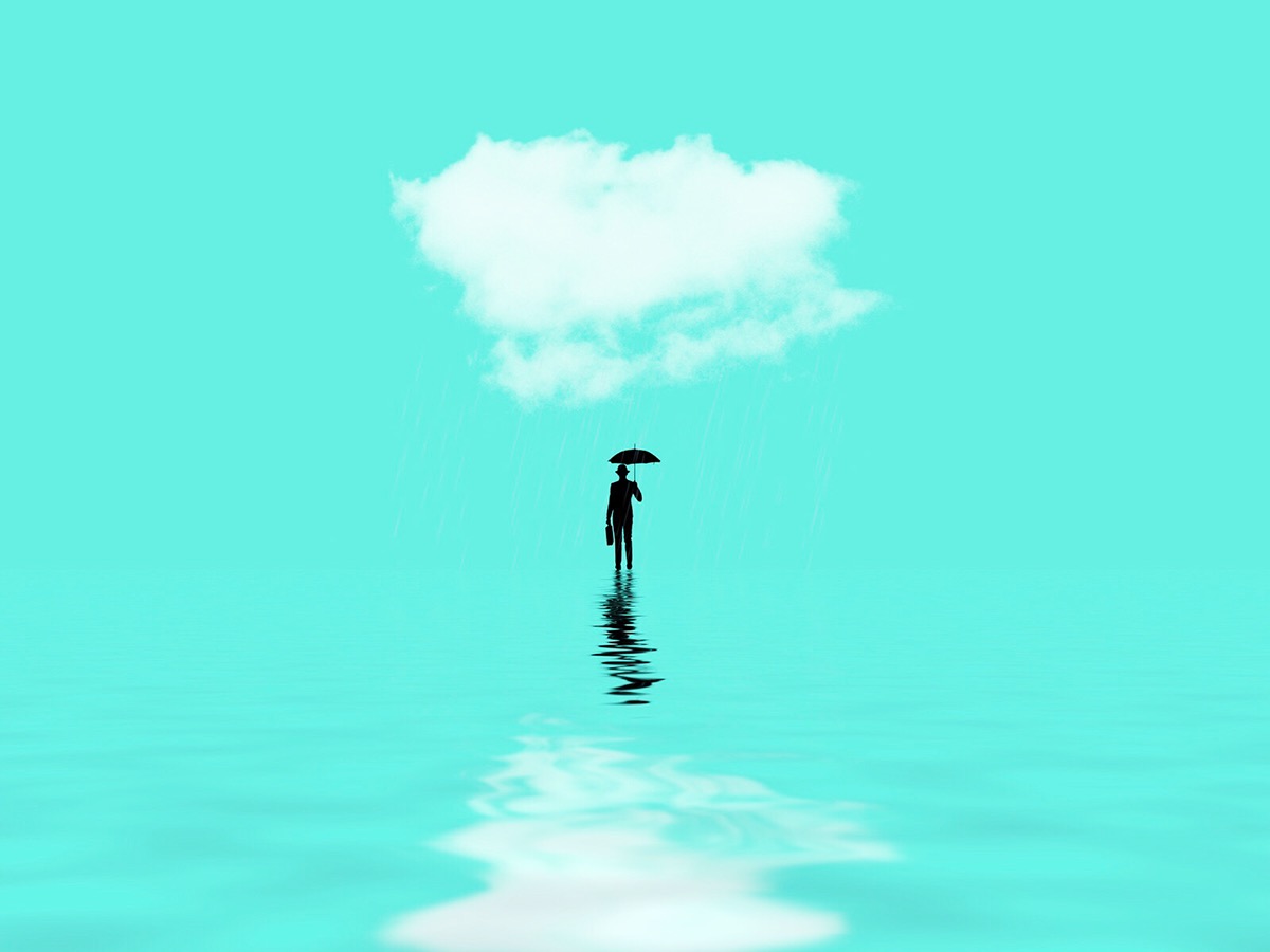 reflection blue sillhouette magritte horizon clouds man surreal inspire AdobeCreativeCause