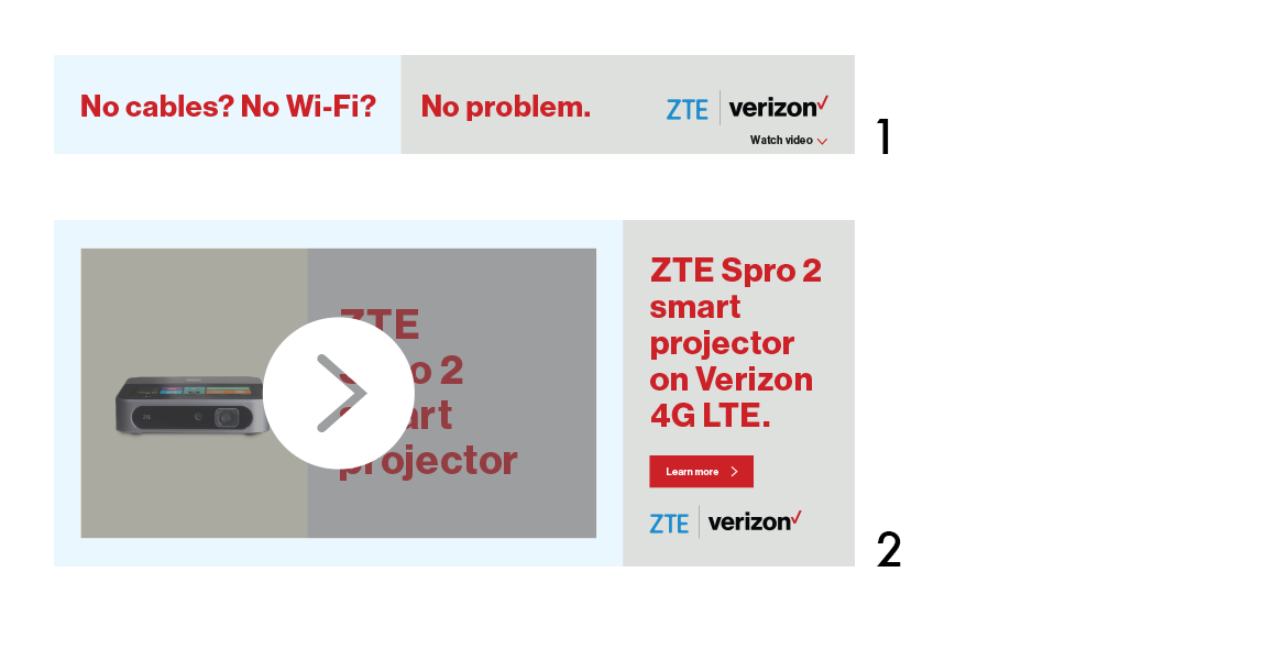 html5 verizon LTE ZTE banner ads Web expandable video Storyboards