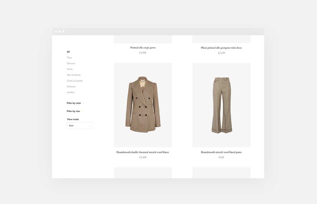 luxury Shopping minimal grid Ecommerce Responsive couture type shop UI ux clean store editorial mobile