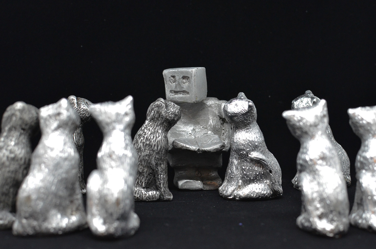 sculpture aluminum metal casting Cat robot Illustrative Fun