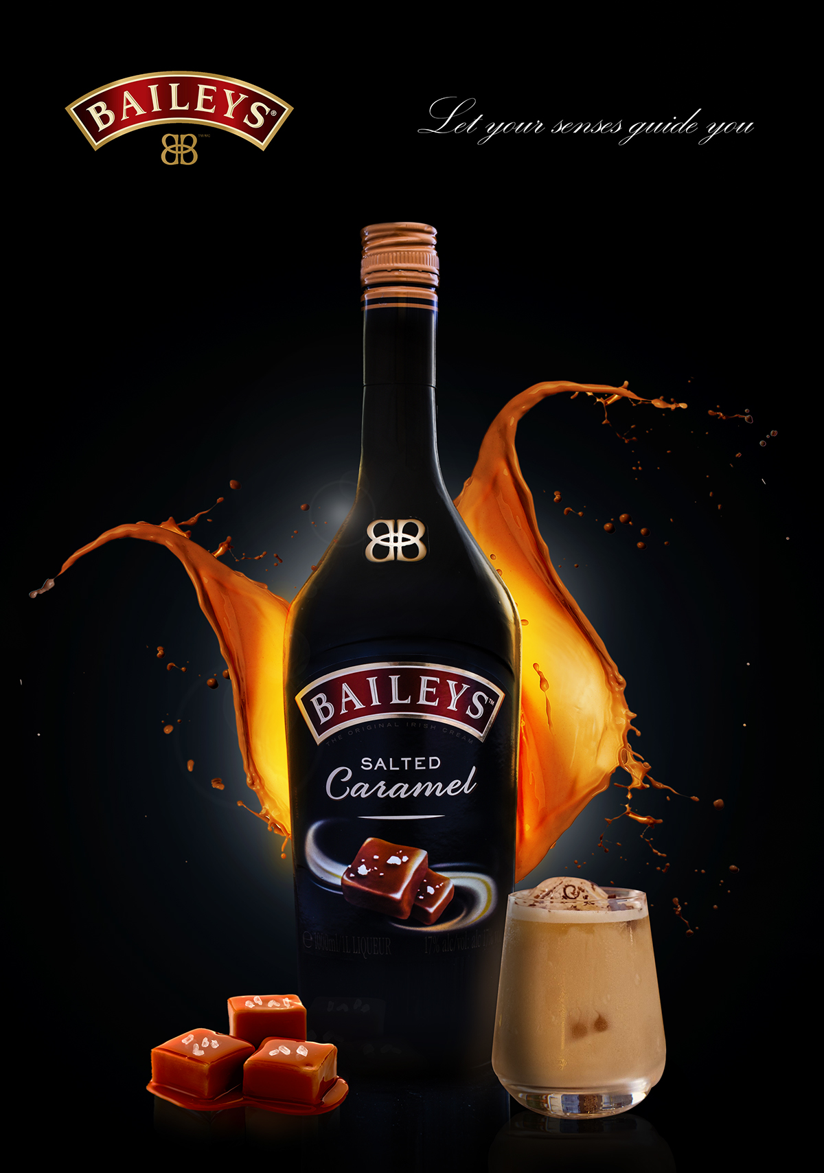 baileys Salted Caramel alcohol Spirits liqours Photography  Advertising  graphic design  splash