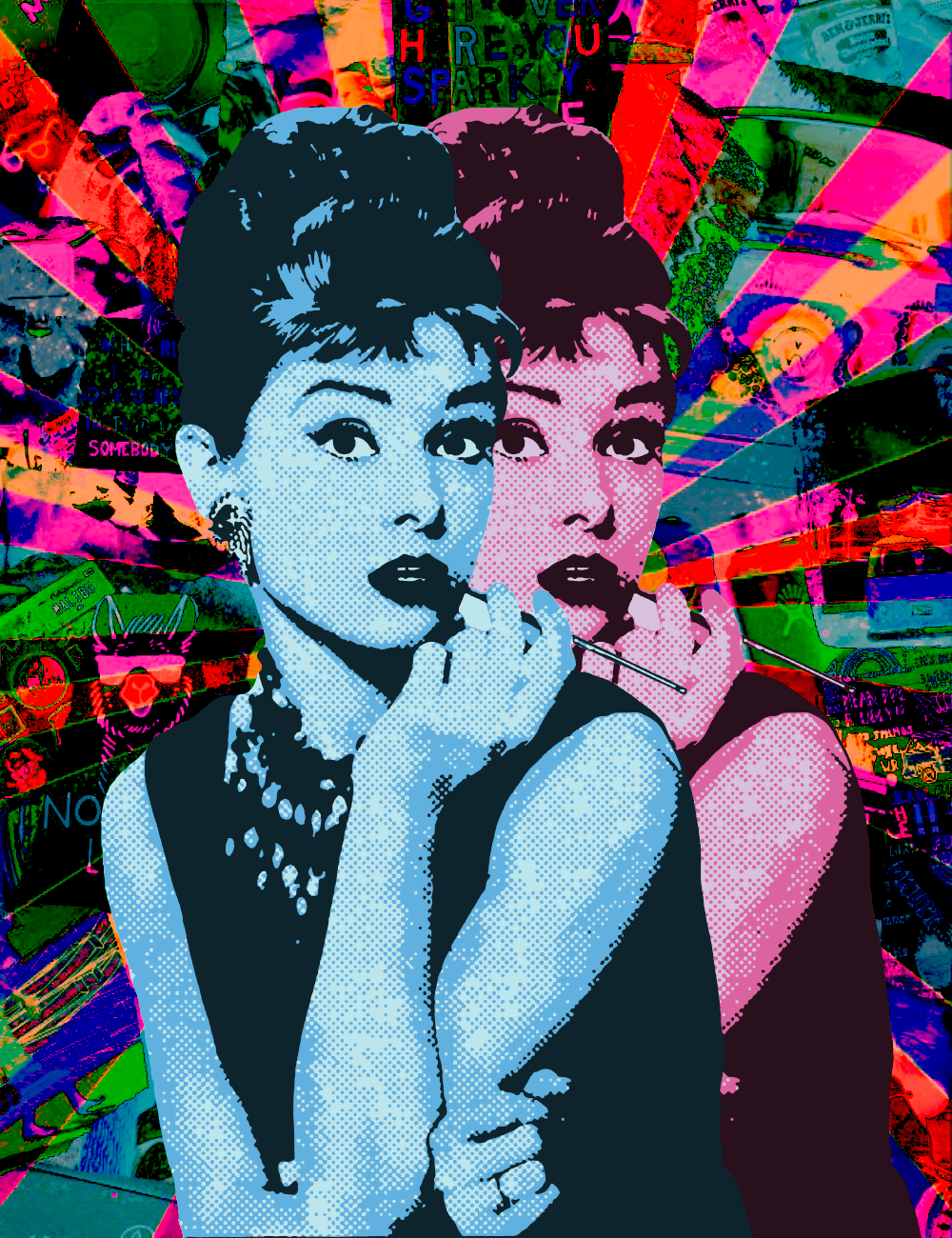 art Audrey Hepburn graphic art graphic design  ILLUSTRATION  Pop Art portrait collage design vector