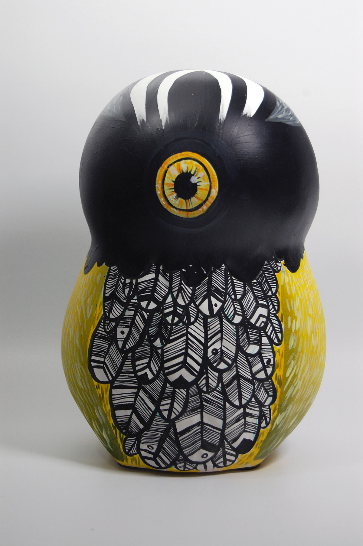 ceramic owl gordon eye yellow black White black and yellow