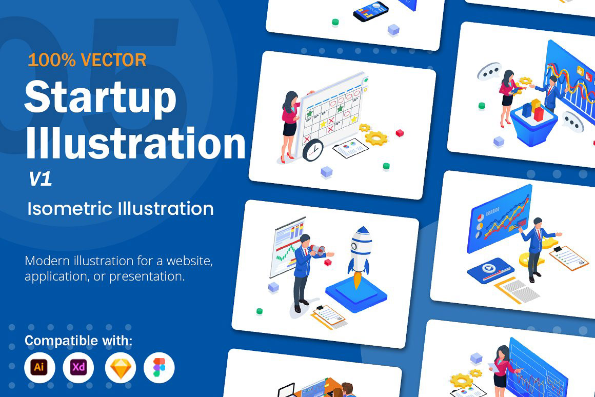 Isometric Business Startup Illustration V1