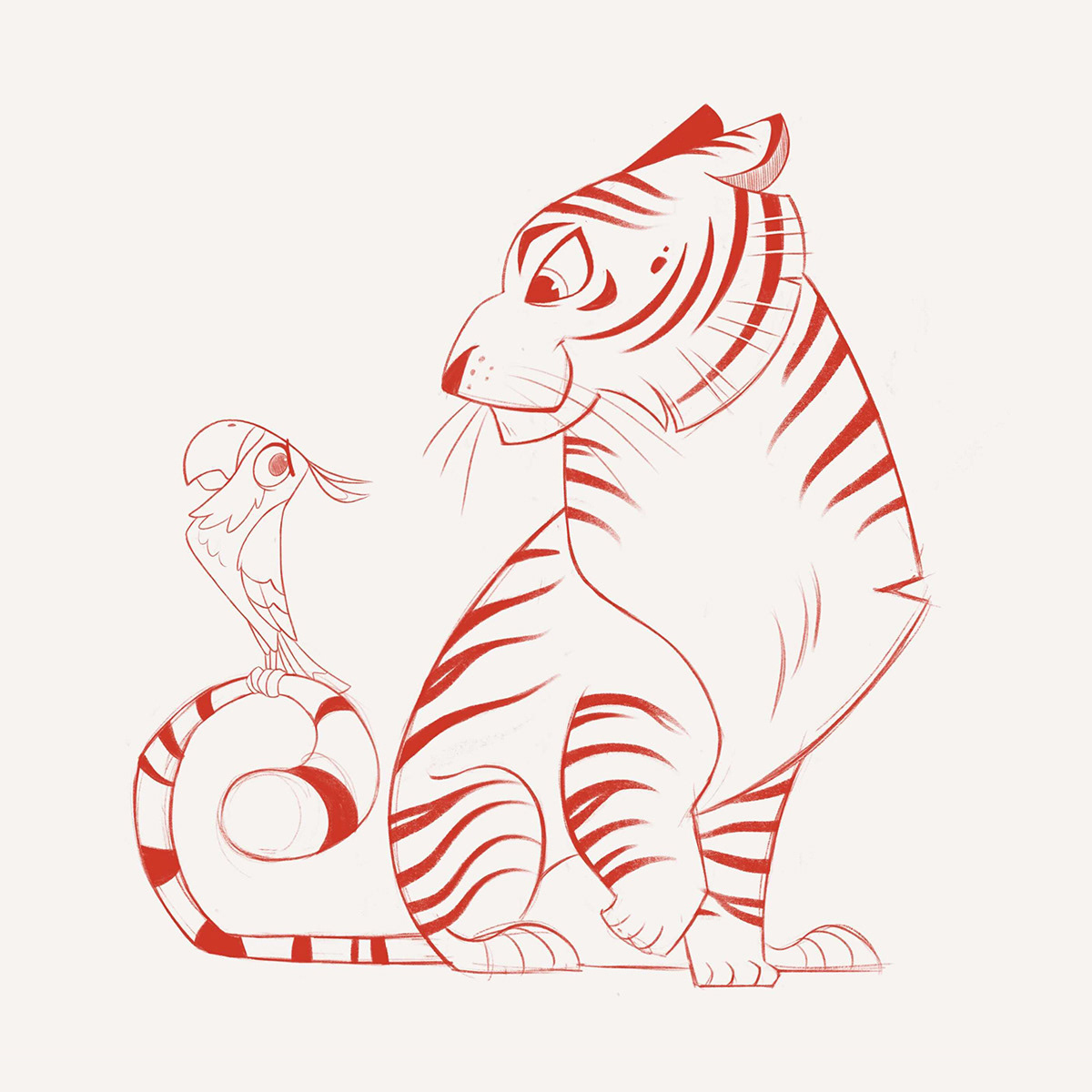 Character designs - Tiger & parrot on Behance