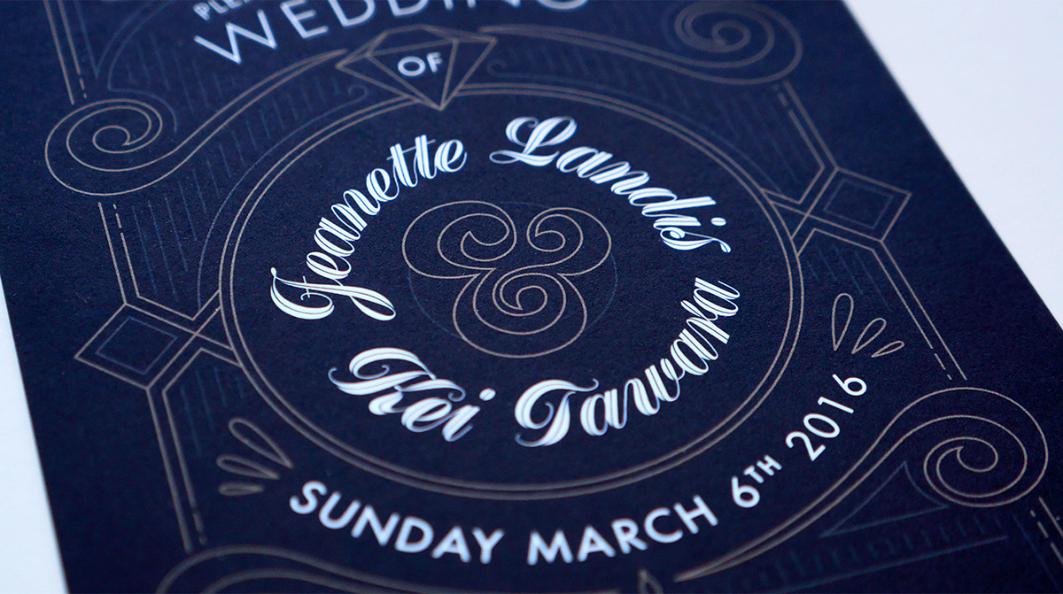 wedding invite Invitation print card mail art deco French type swirl geometric gold