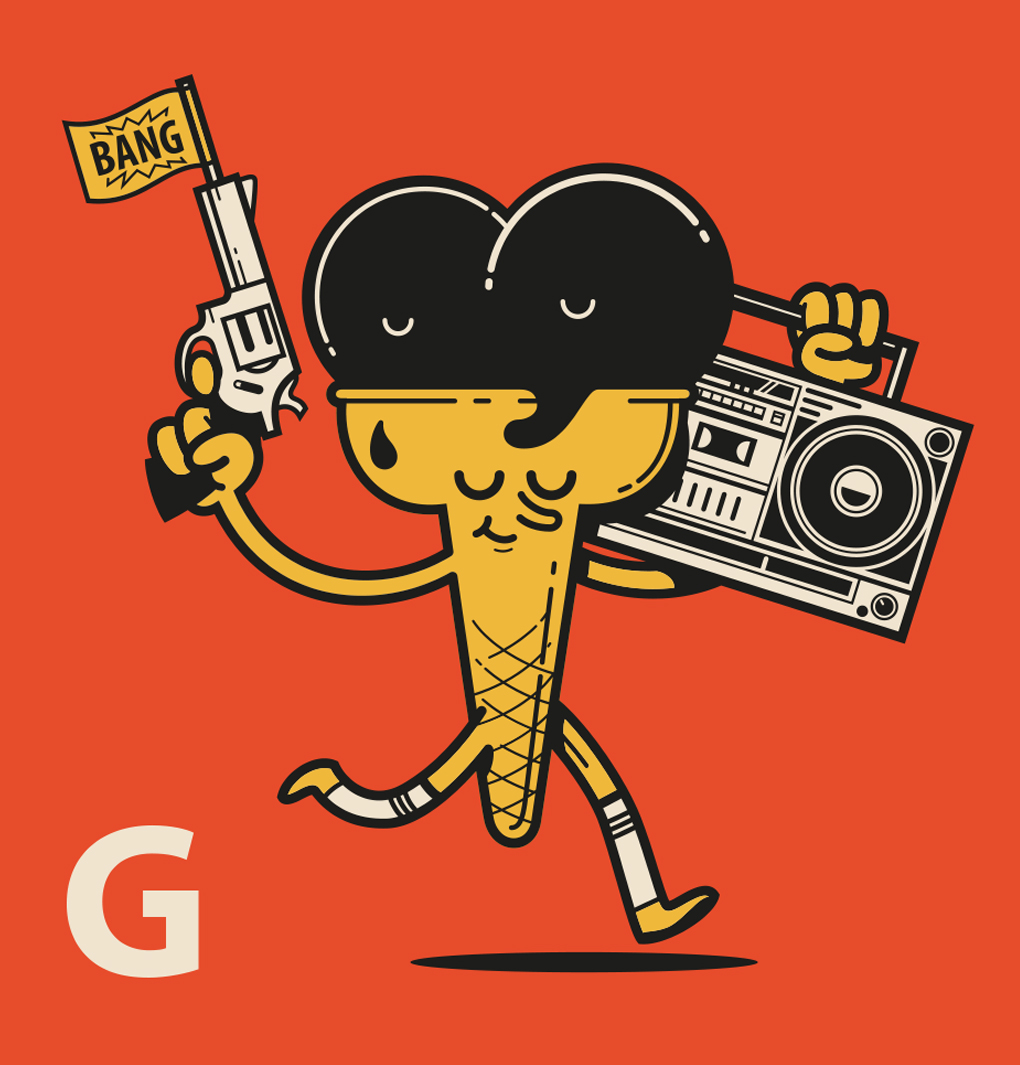 abécédaire ghetto blaster glace ice cream Fun pop Character design  digital illustration Drawing  streetart