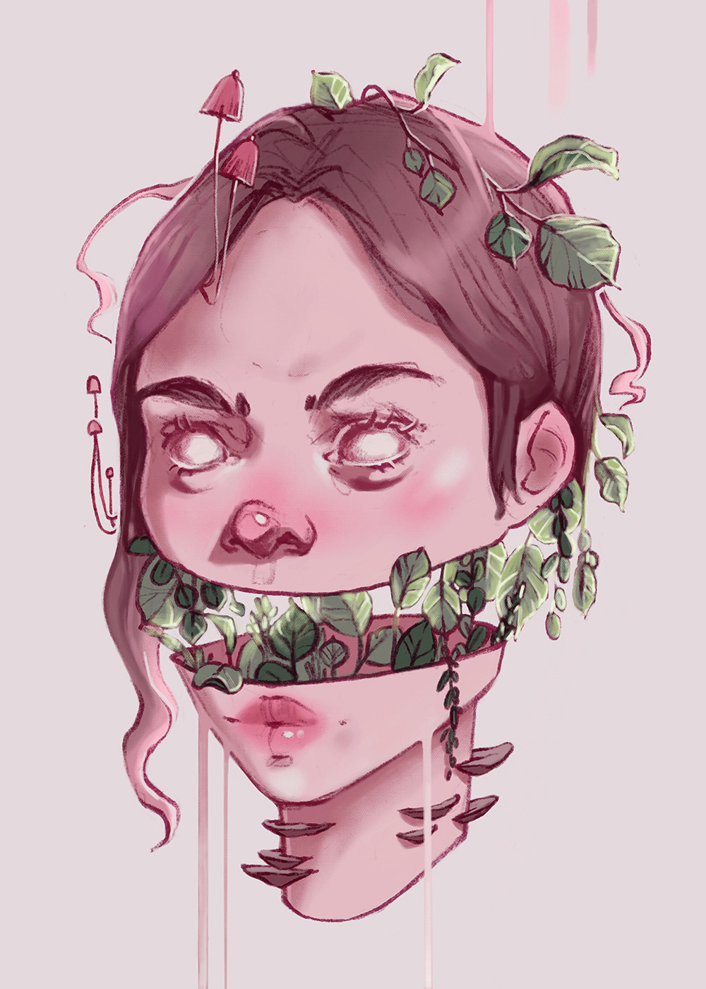sketch artwork digital illustration Procreate portrait creepy overgrown plants mushroom