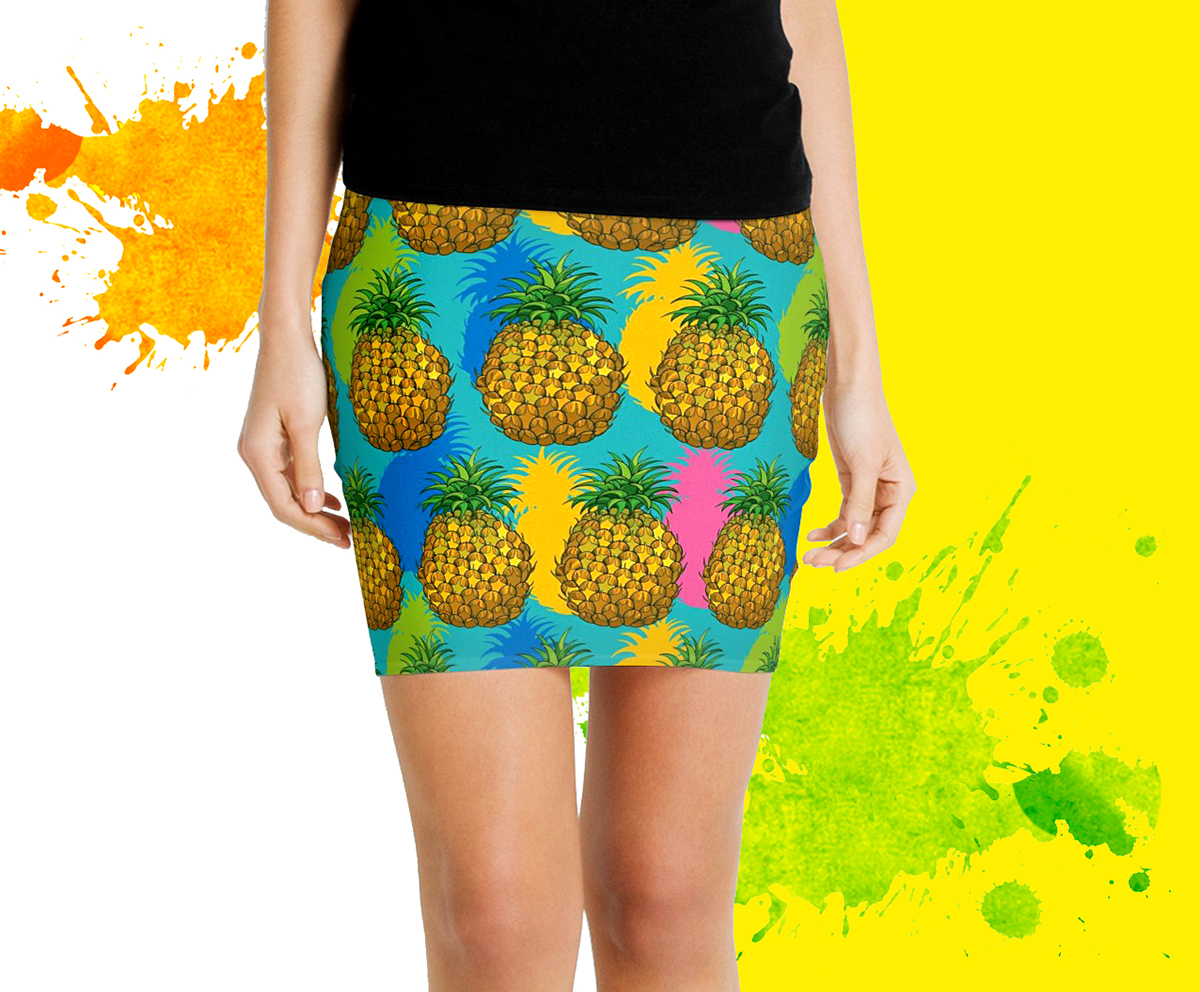 seamless pattern Pineapple tropic Fruit summer Contour ananas floral textile