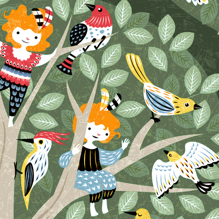 textiledesign homedecor patterndesign ILLUSTRATION  children birds music mozart papageno family