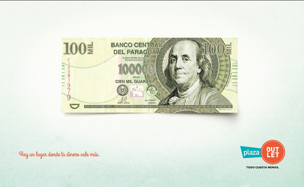 Benjamin Franklin billete dolar guarani Multiplaza plaza outlet garabato