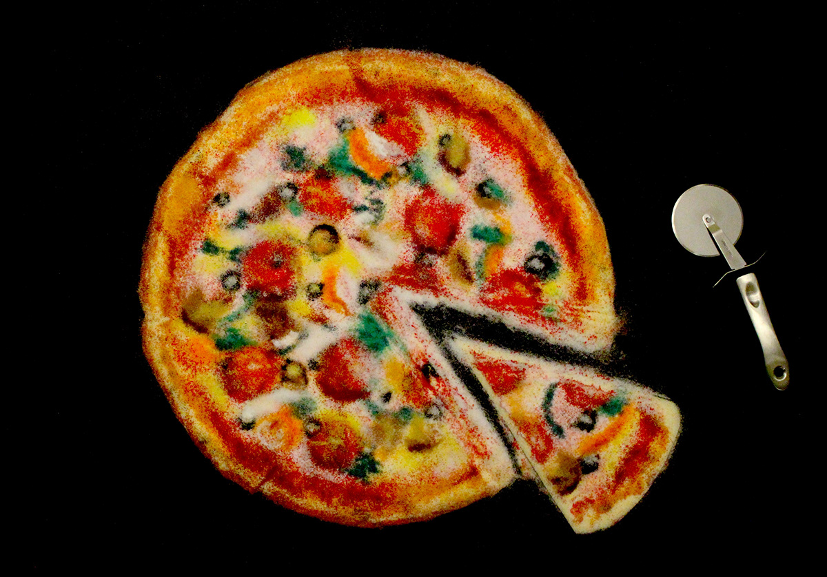 saltart food art colored salt Pizza video youtube
