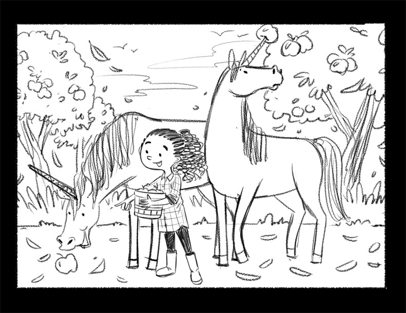 Adobe Portfolio unicorn autumn harvest multicultural Diversity fantasy childrens illustration