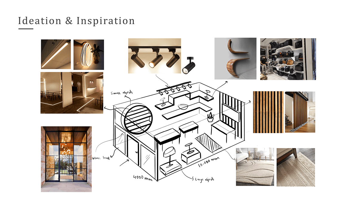 brand identity industrial interior design  modern product design  Render Retail Space Design store design